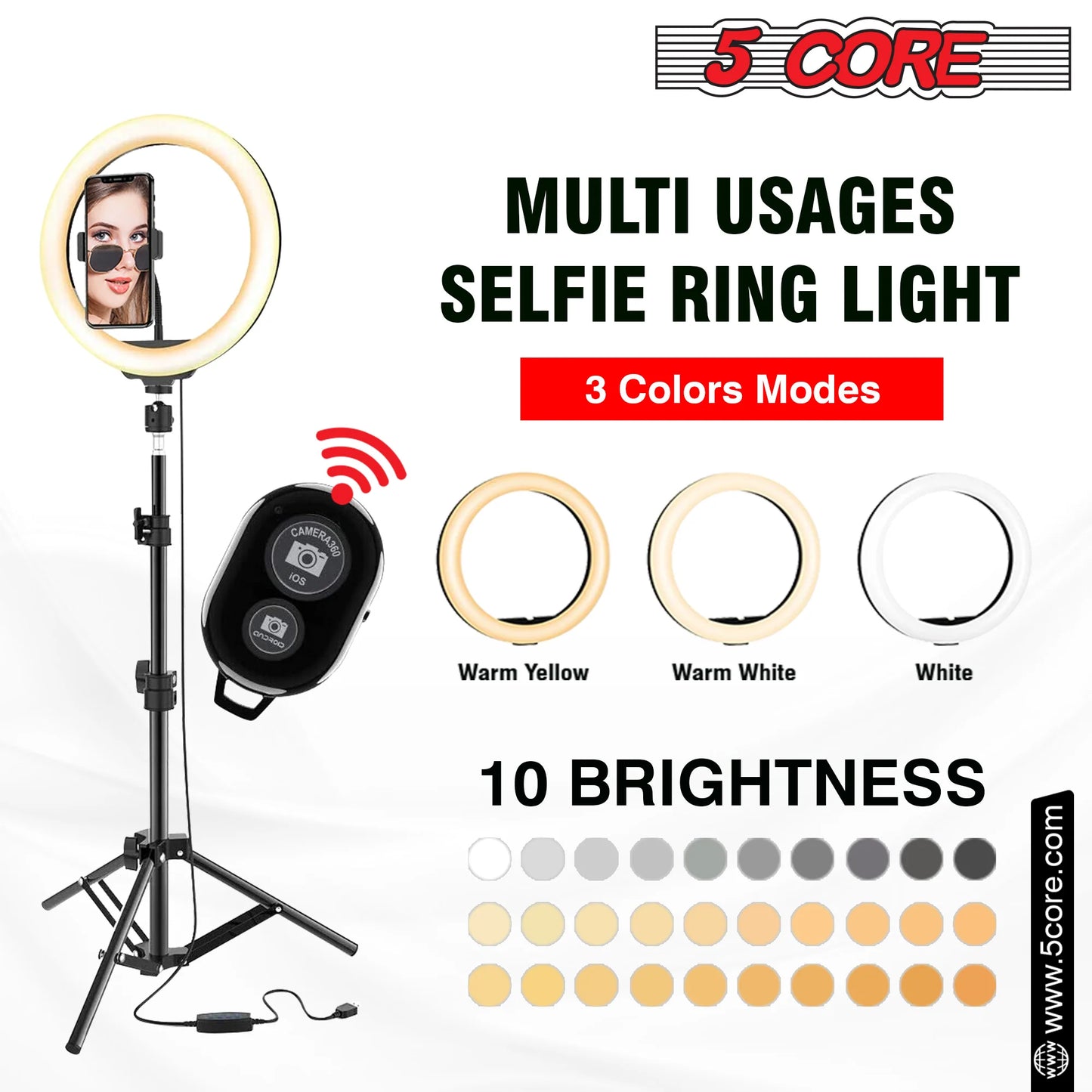 5 Core 12" Selfie LED Circle Light with 67" Adjustable Tripod Stand & Phone Holder