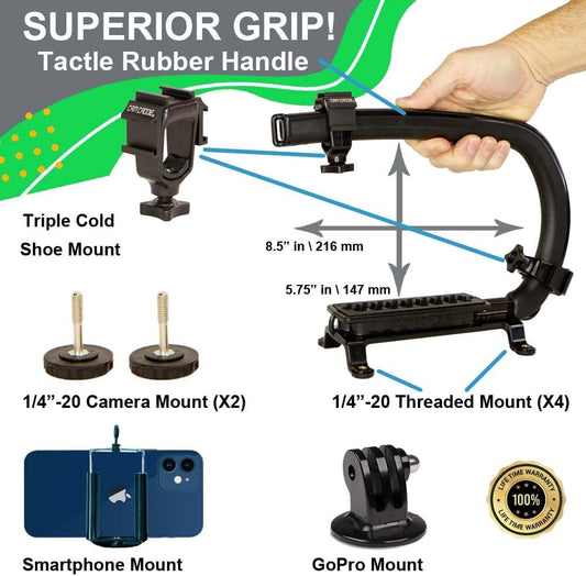 Scorpion EX Video Action Stabilizing Rig Handle Grip Handheld Stabilizer with Hot-Shoe Mount for Canon Nikon Sony Panasonic DSLR & Mirrorless Camera Camcorder (Triple Cold Shoe (X1))