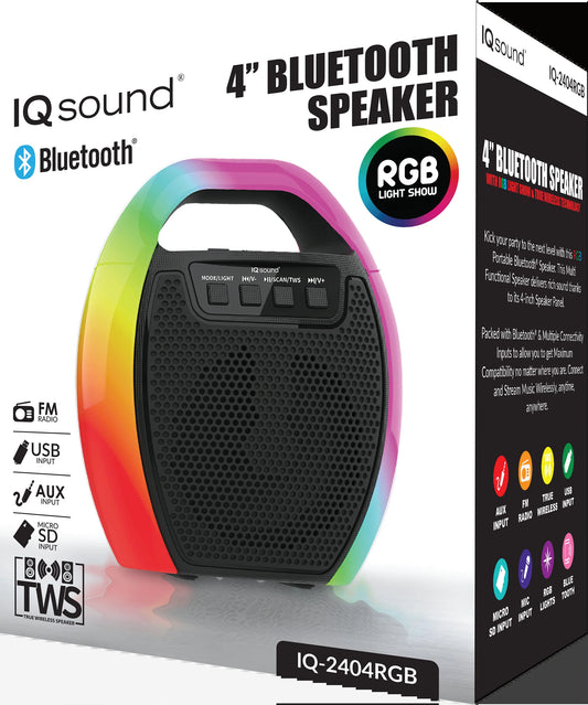 Supersonic 4" Portable Bluetooth Speaker with RGB Handle with FM Radio & TWS (IQ-2404RGB)