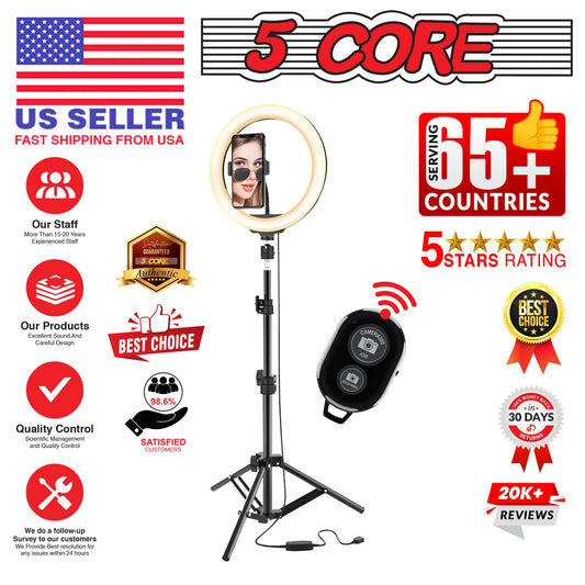 5 Core 12" Selfie LED Circle Light with 67" Adjustable Tripod Stand & Phone Holder