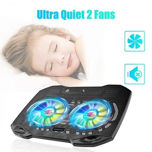 Laptop Cooling Pad, Gaming Laptop Cooler with 2 Quiet Big Fans, RGB 7 Color