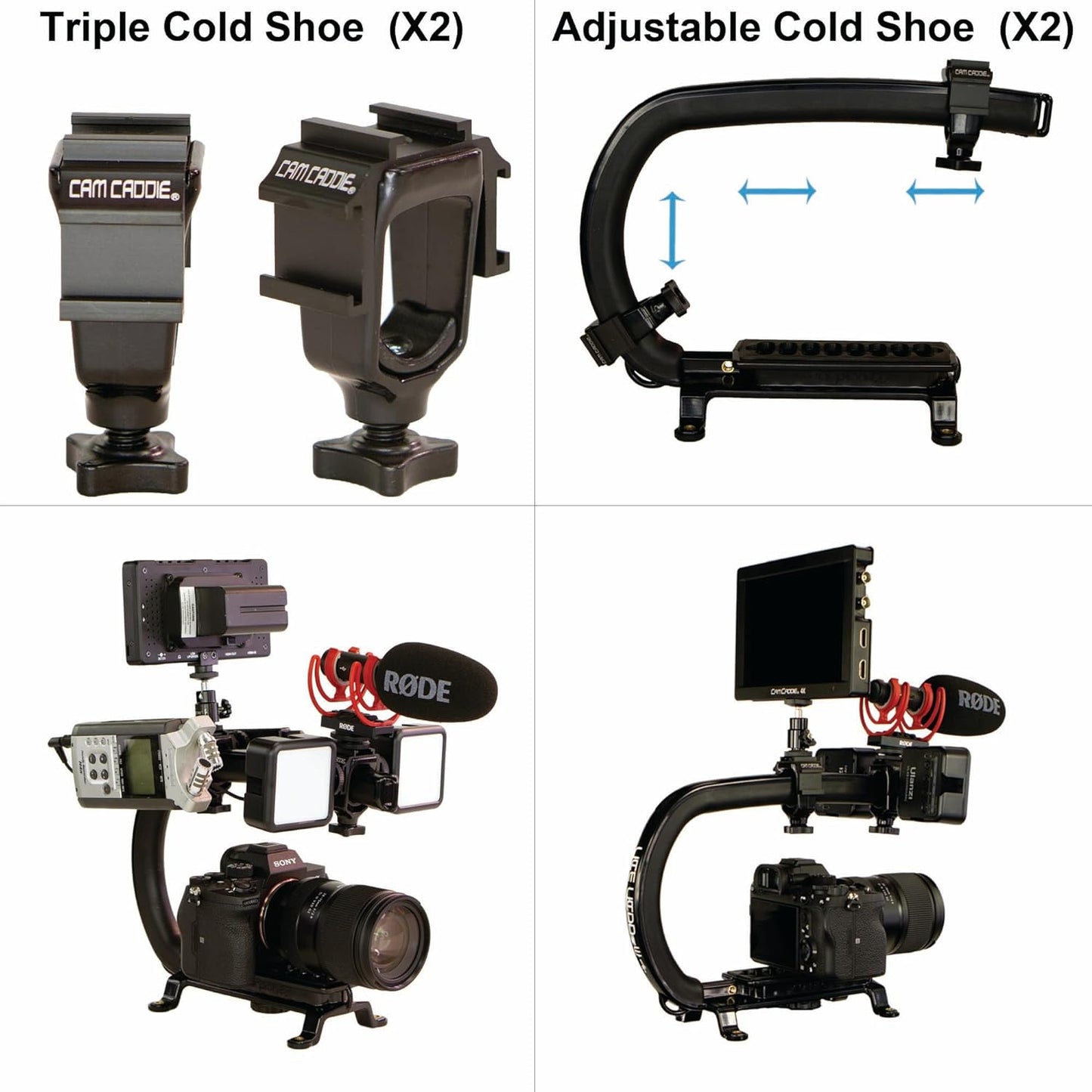 Scorpion EX Video Action Stabilizing Rig Handle Grip Handheld Stabilizer with Hot-Shoe Mount for Canon Nikon Sony Panasonic DSLR & Mirrorless Camera Camcorder (Triple Cold Shoe (X1))