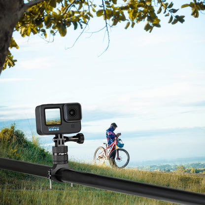 Aluminum Bike Bicycle Handlebar Mount for Gopro Hero 13/12/11/10/9/8/7/6/5/4 Session AKASO Campark and Other Action Cameras, 360 Degrees Rotary Mountain Bike Rack Mount (Black)
