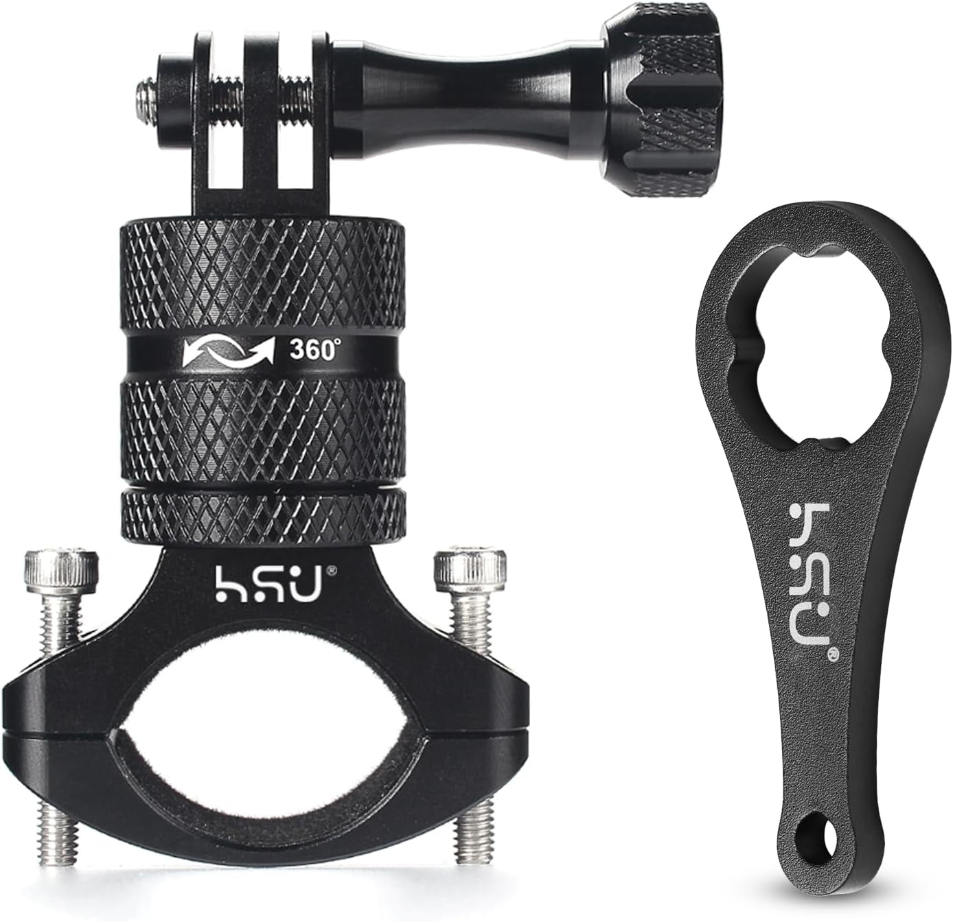 Aluminum Bike Bicycle Handlebar Mount for Gopro Hero 13/12/11/10/9/8/7/6/5/4 Session AKASO Campark and Other Action Cameras, 360 Degrees Rotary Mountain Bike Rack Mount (Black)