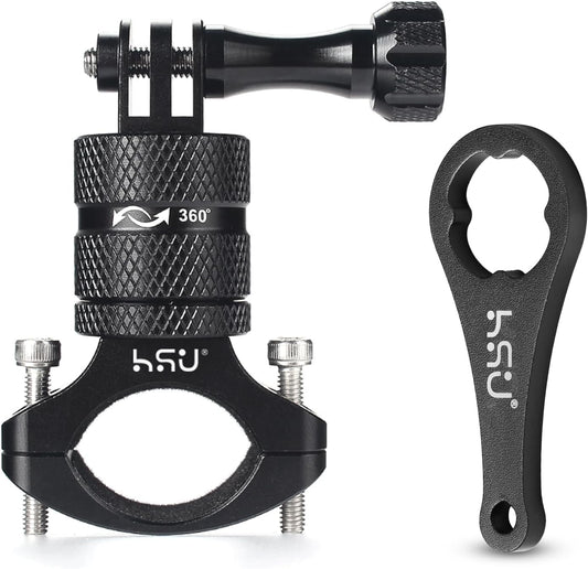 Aluminum Bike Bicycle Handlebar Mount for Gopro Hero 13/12/11/10/9/8/7/6/5/4 Session AKASO Campark and Other Action Cameras, 360 Degrees Rotary Mountain Bike Rack Mount (Black)