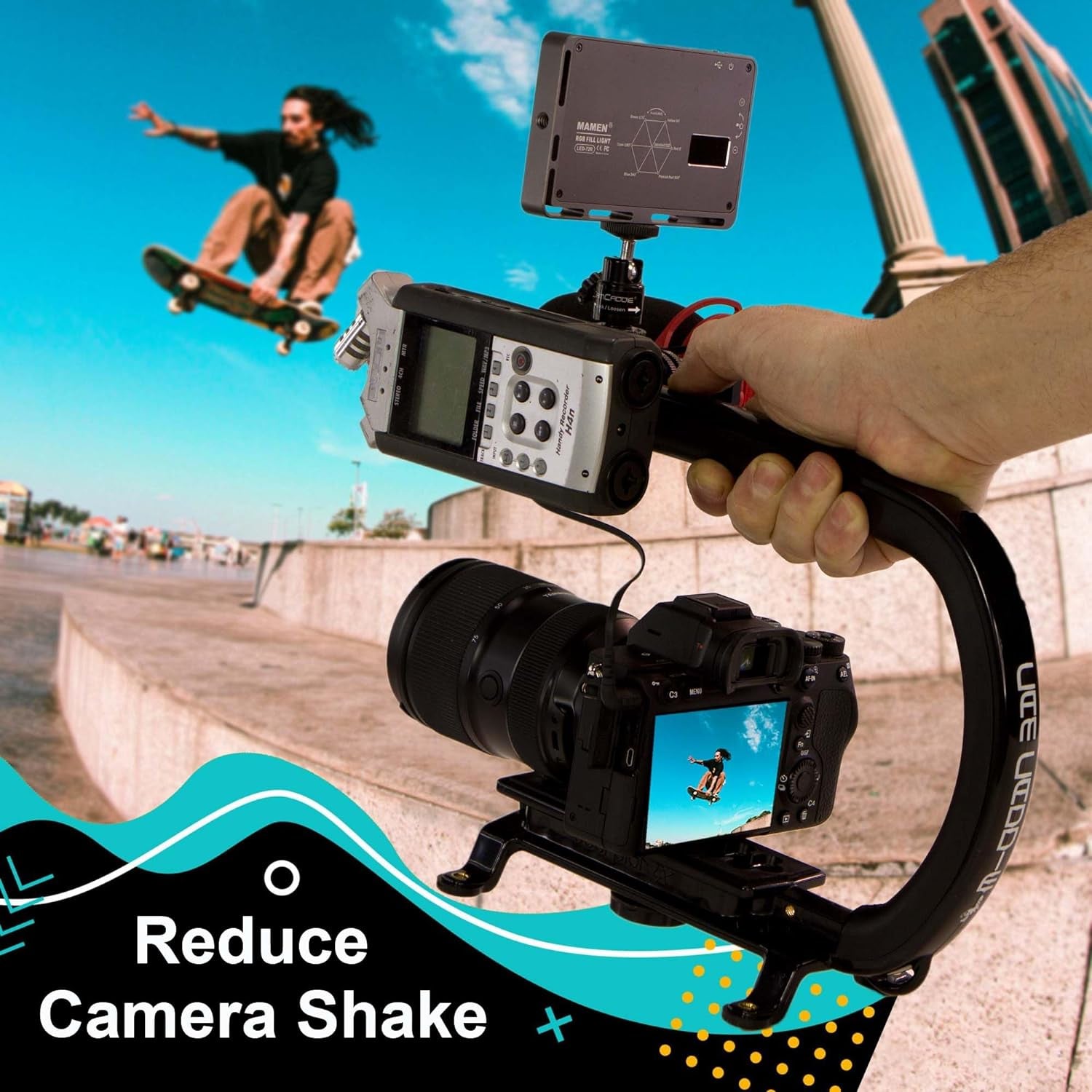 Scorpion EX Video Action Stabilizing Rig Handle Grip Handheld Stabilizer with Hot-Shoe Mount for Canon Nikon Sony Panasonic DSLR & Mirrorless Camera Camcorder (Triple Cold Shoe (X1))