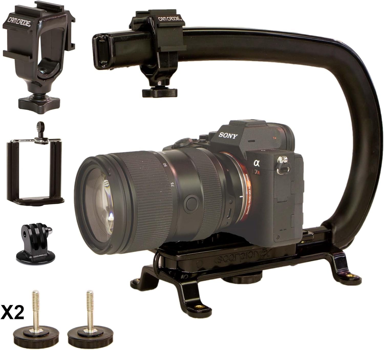 Scorpion EX Video Action Stabilizing Rig Handle Grip Handheld Stabilizer with Hot-Shoe Mount for Canon Nikon Sony Panasonic DSLR & Mirrorless Camera Camcorder (Triple Cold Shoe (X1))