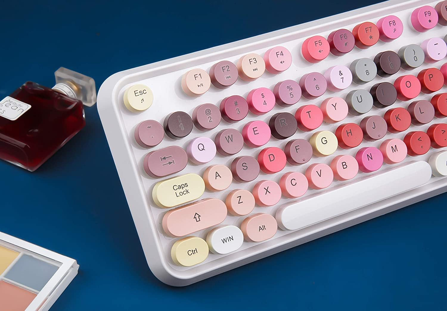 Wireless Retro Keyboard Cute Mouse Combo, 2.4Ghz USB Wireless Typewriter Keyboard with 104 Colorful round Key, Full Size with 3 DPI for PC Laptop Desktop
