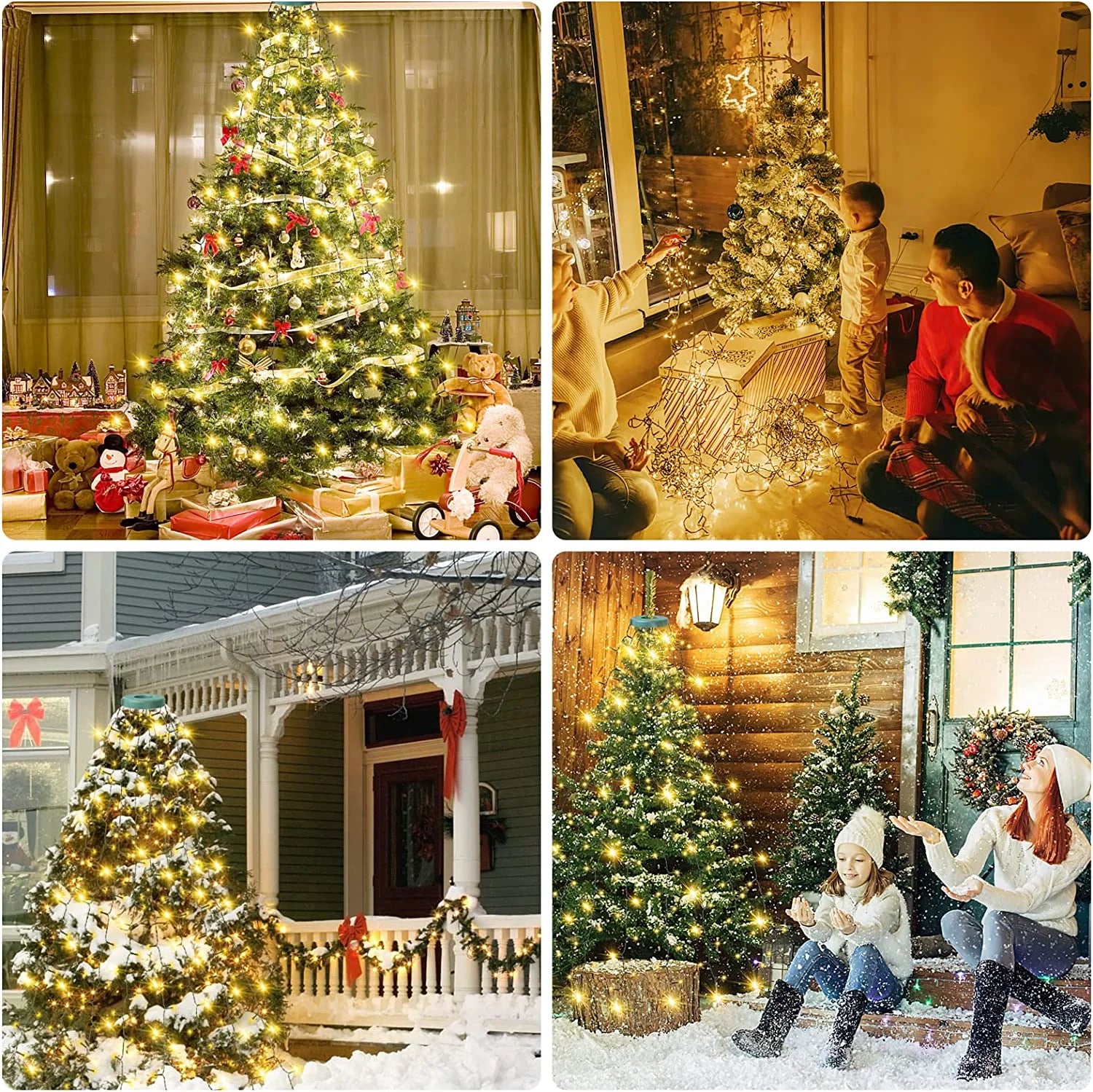 Christmas Tree Lights with Ring,  Christmas String Lights 6.6FT 8 Strands 280 LED with 8 Lighting Modes, Outdoor Indoor Fairy String Lights for 6/7/8Ft Xmas Tree Decorations, Warm White