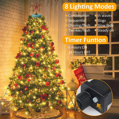 Christmas Tree Lights with Ring,  Christmas String Lights 6.6FT 8 Strands 280 LED with 8 Lighting Modes, Outdoor Indoor Fairy String Lights for 6/7/8Ft Xmas Tree Decorations, Warm White