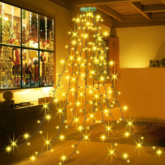 Christmas Tree Lights with Ring,  Christmas String Lights 6.6FT 8 Strands 280 LED with 8 Lighting Modes, Outdoor Indoor Fairy String Lights for 6/7/8Ft Xmas Tree Decorations, Warm White