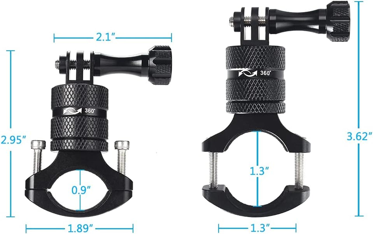 Aluminum Bike Bicycle Handlebar Mount for Gopro Hero 13/12/11/10/9/8/7/6/5/4 Session AKASO Campark and Other Action Cameras, 360 Degrees Rotary Mountain Bike Rack Mount (Black)