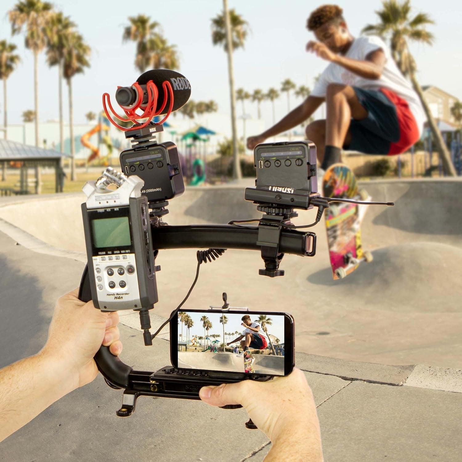 Scorpion EX Video Action Stabilizing Rig Handle Grip Handheld Stabilizer with Hot-Shoe Mount for Canon Nikon Sony Panasonic DSLR & Mirrorless Camera Camcorder (Triple Cold Shoe (X1))