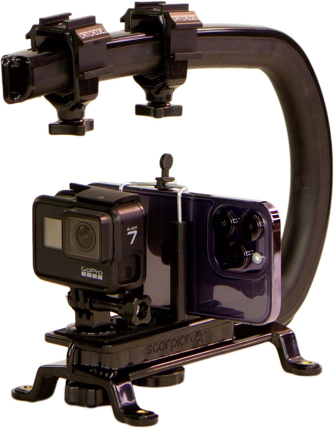 Scorpion EX Video Action Stabilizing Rig Handle Grip Handheld Stabilizer with Hot-Shoe Mount for Canon Nikon Sony Panasonic DSLR & Mirrorless Camera Camcorder (Triple Cold Shoe (X1))