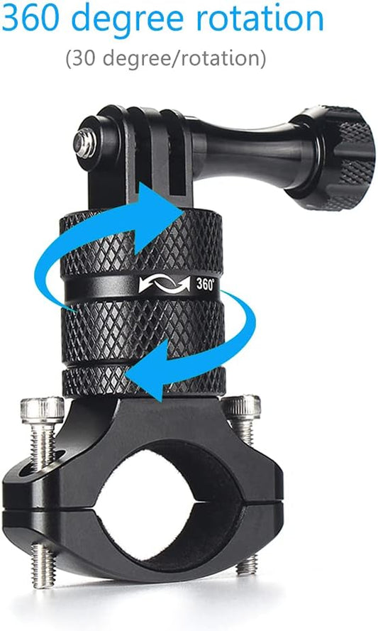 Aluminum Bike Bicycle Handlebar Mount for Gopro Hero 13/12/11/10/9/8/7/6/5/4 Session AKASO Campark and Other Action Cameras, 360 Degrees Rotary Mountain Bike Rack Mount (Black)