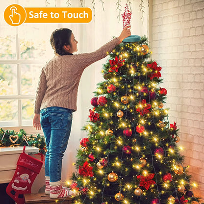 Christmas Tree Lights with Ring,  Christmas String Lights 6.6FT 8 Strands 280 LED with 8 Lighting Modes, Outdoor Indoor Fairy String Lights for 6/7/8Ft Xmas Tree Decorations, Warm White