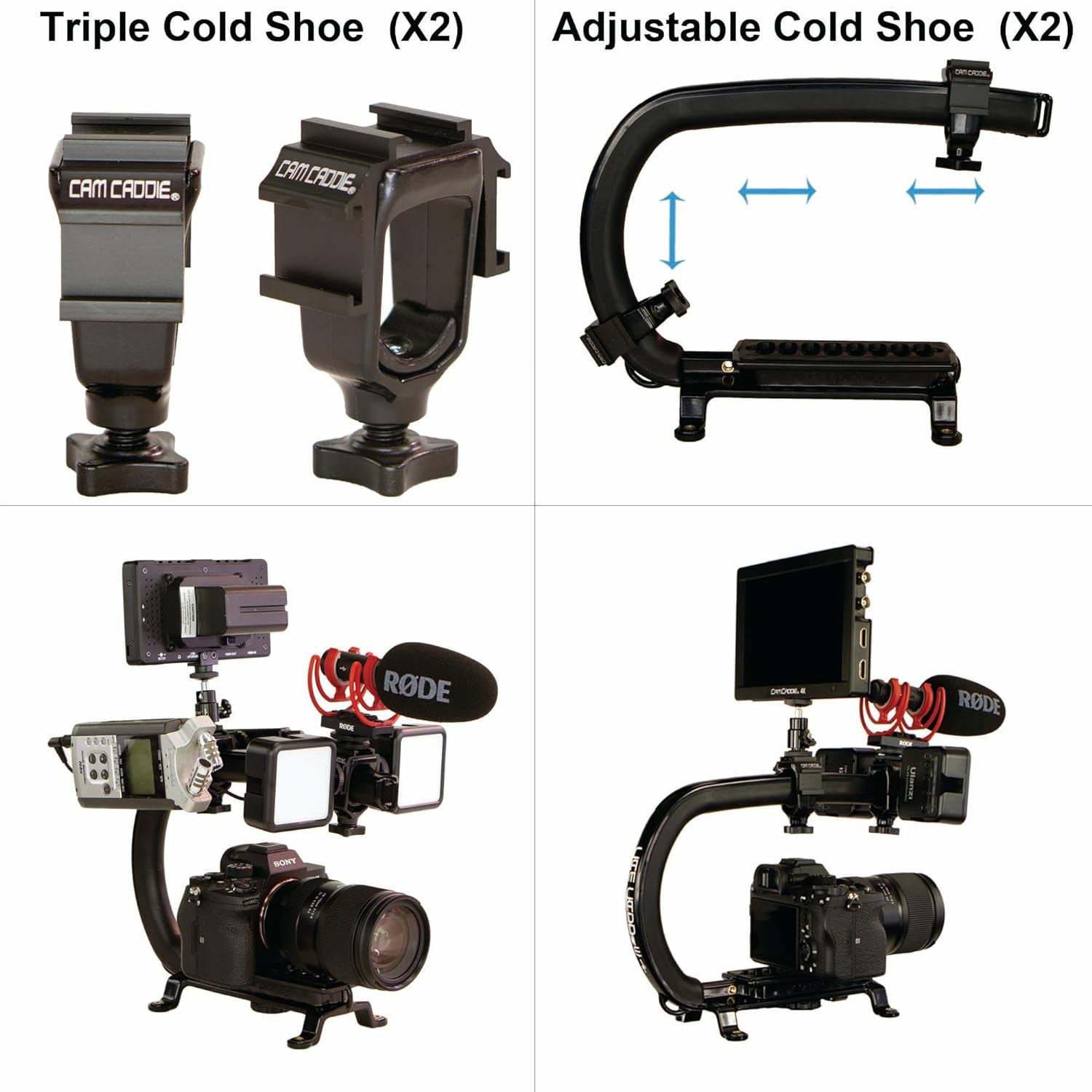 Scorpion EX Video Action Stabilizing Rig Handle Grip Handheld Stabilizer with Hot-Shoe Mount for Canon Nikon Sony Panasonic DSLR & Mirrorless Camera Camcorder (Triple Cold Shoe (X1))
